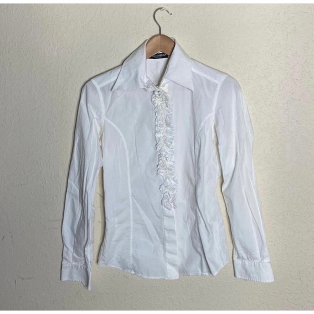 Dolce‎ & Gabbana White Button Up Blouse  With Beautiful Detail ( 42 )